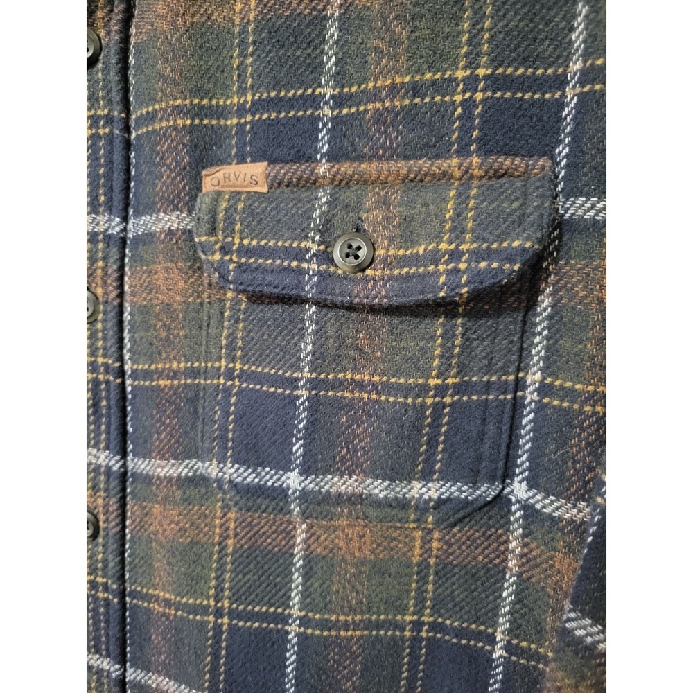 Orvis Classic Plaid Heavyweight Flannel Shacket Shirt XL Blue Green Brown Cotton - Picture 4 of 10